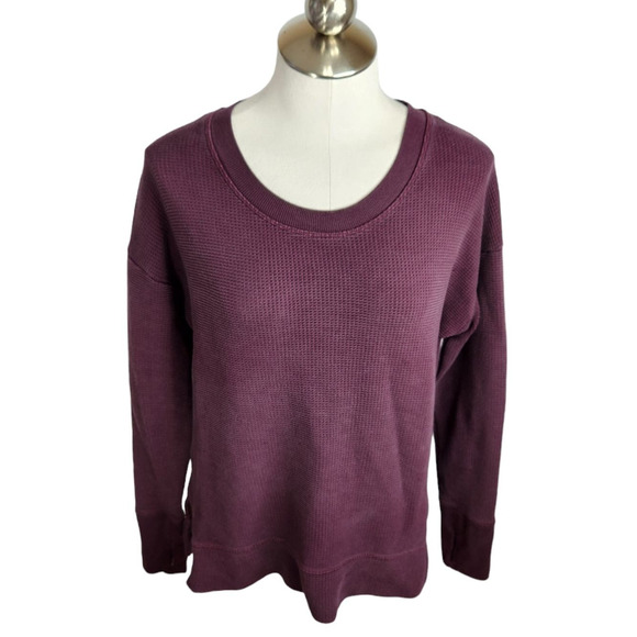Athleta Coaster Luxe Waffle Sweatshirt Womens Medium Burgundy - Picture 1 of 7